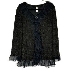 Decorated Originals Boucle Ruffled Cardigan Sweater Size L Whimsigoth Fairy Boho